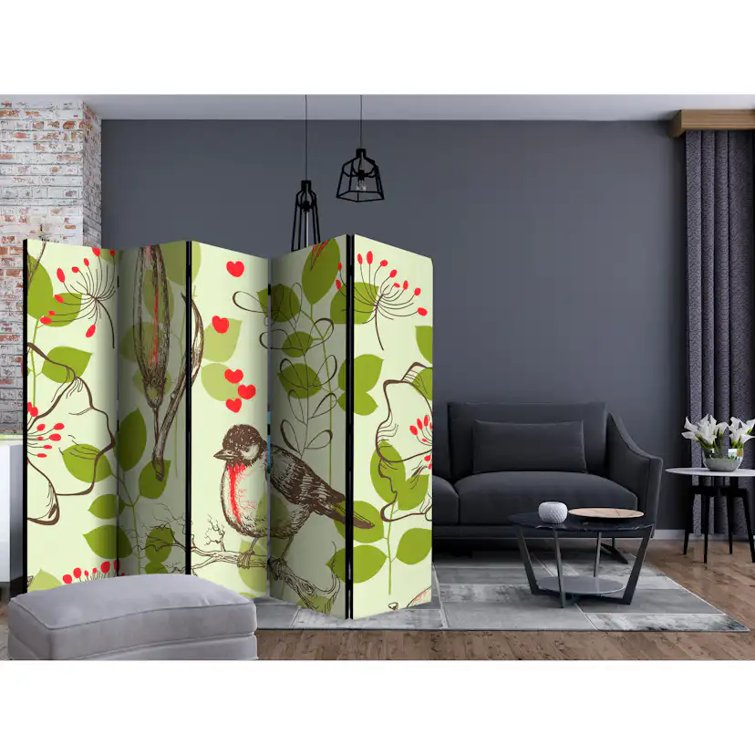 Rumsavdelare Skärmvägg Arkiio Bird and Lilies Vintage Pattern II 225x172 cm