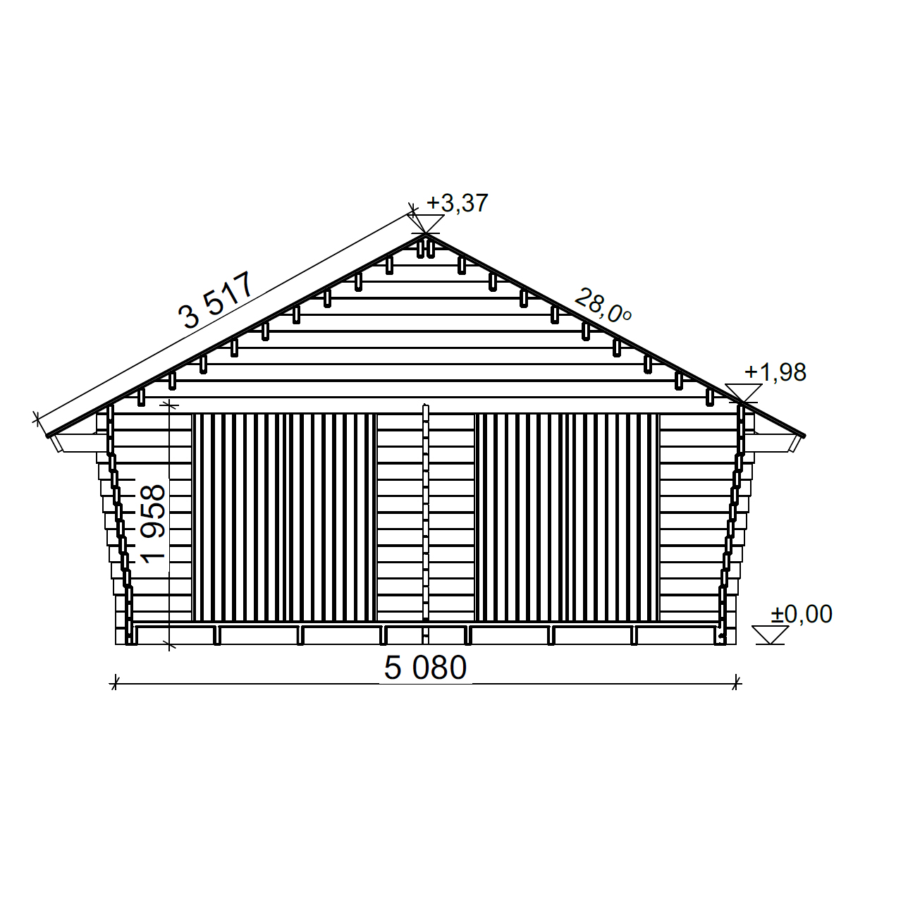 Timmerförråd LP Garden U-XXL (25m²) Lutande Tät Vägg