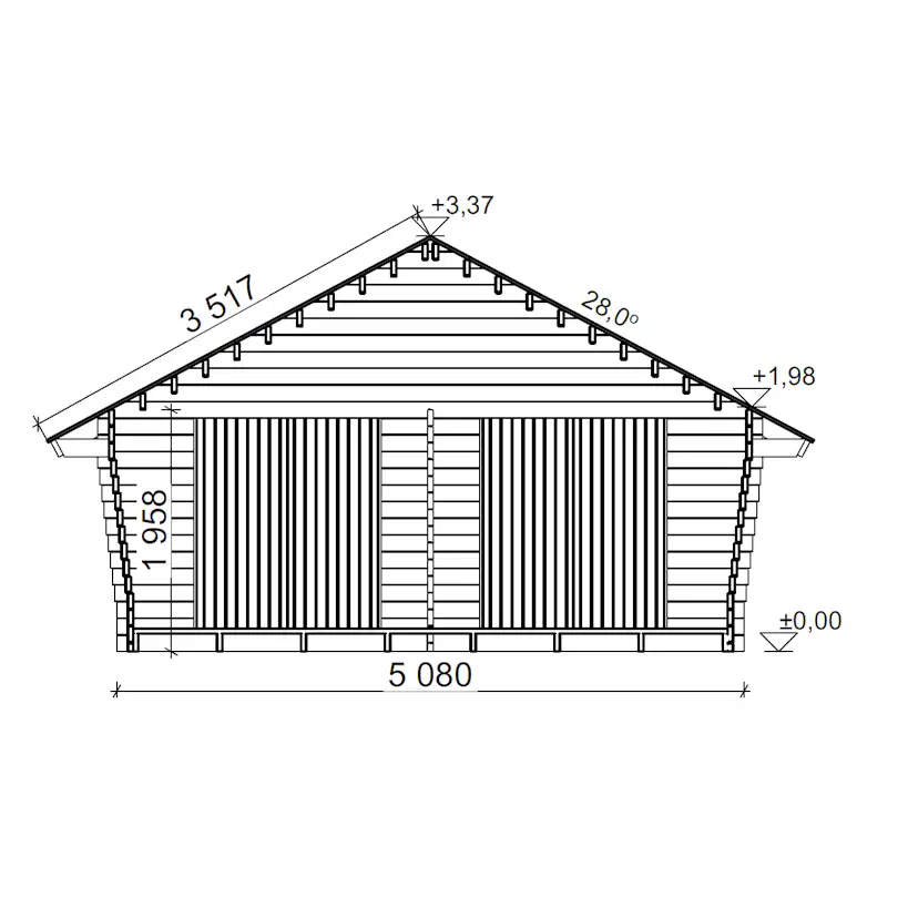 Timmerförråd LP Garden U-XXL (25m²) Lutande Tät Vägg