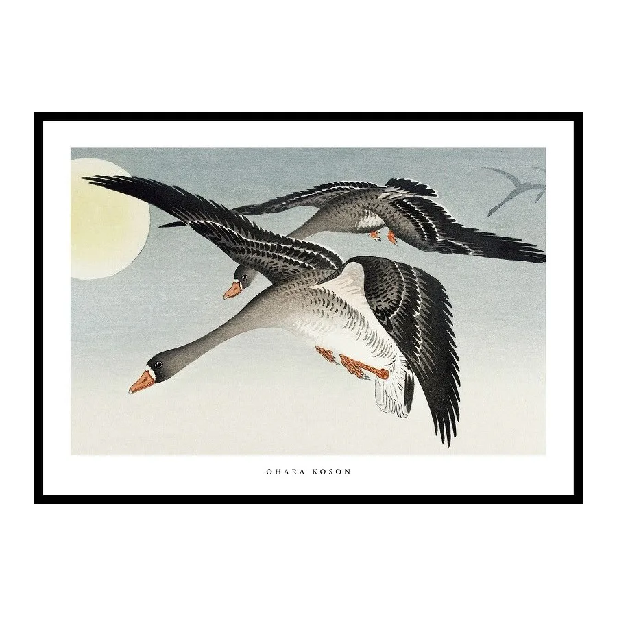 Poster Gallerix Birds At Full Moon By Ohara Koson