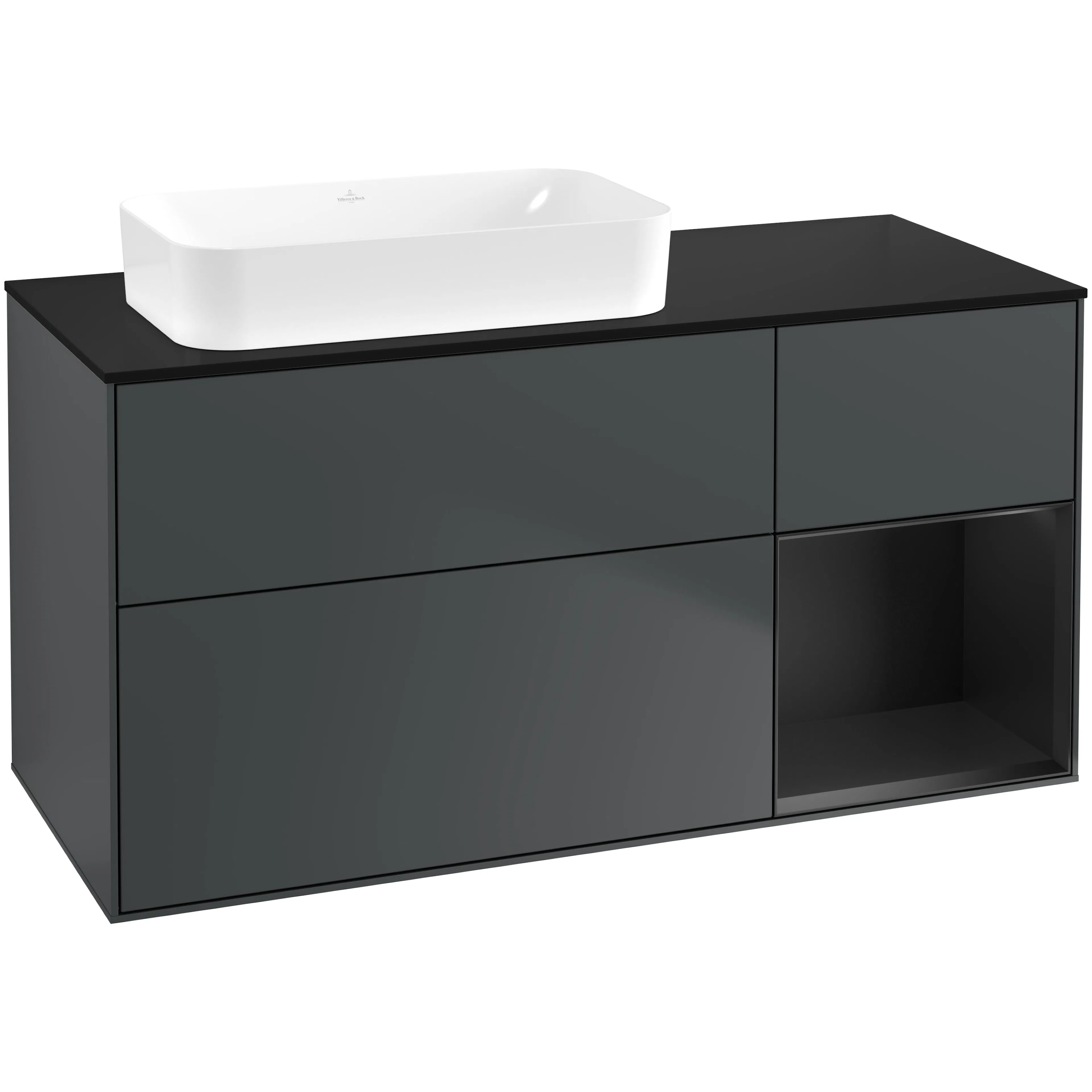 Tvättställsskåp Villeroy & Boch Finion med 3 Lådor Hylla och Bänkskiva för Ocentrerat Fristående Tvättställ