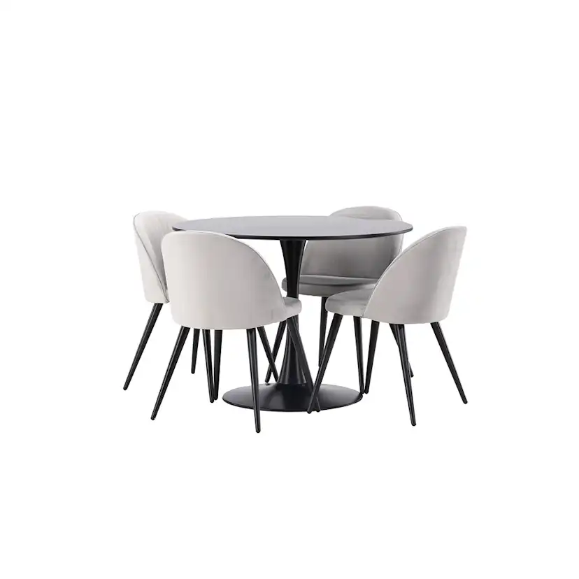 Matgrupp Venture Home Glade Ø 100 cm med 4 Velvet Stolar