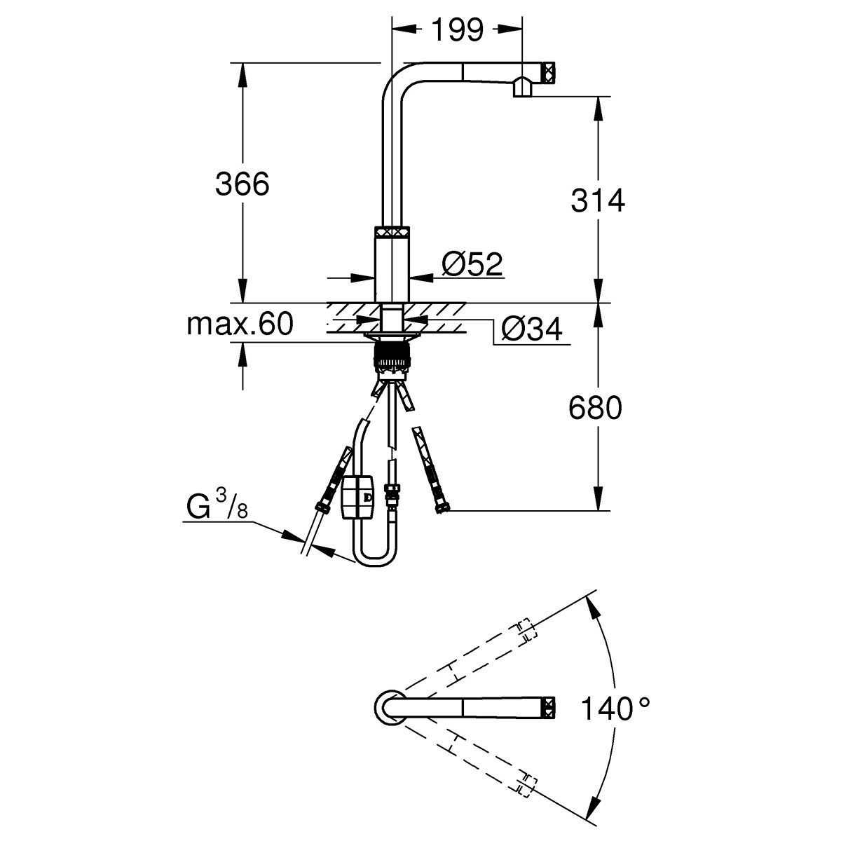 Köksblandare Grohe Minta SmartControl 31613 med Utragbar Pip
