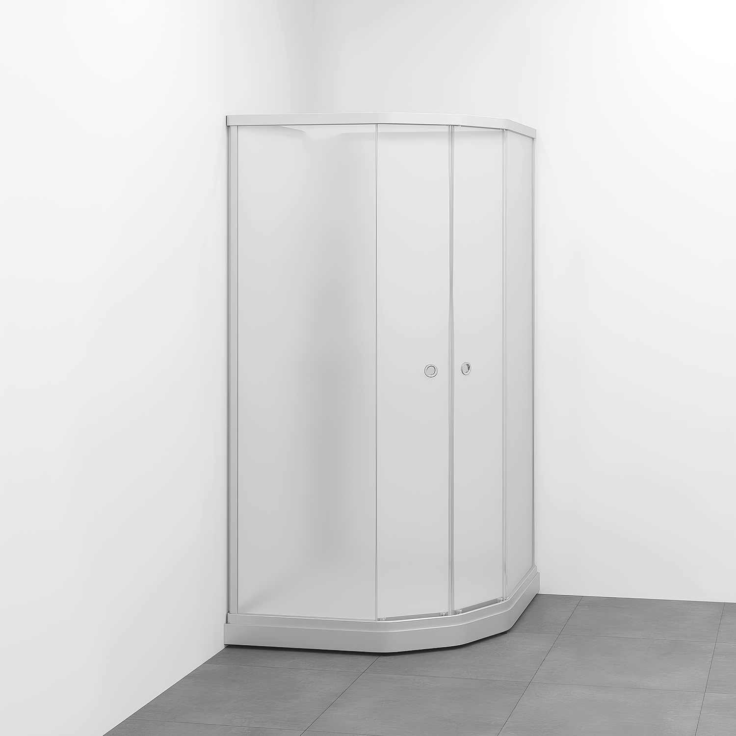 Flow kab Semi InkBl 1x1 N ICV 1010x1010x2020 mm, Matt aluminium Profil, Frostat glas/Vit bakvägg
