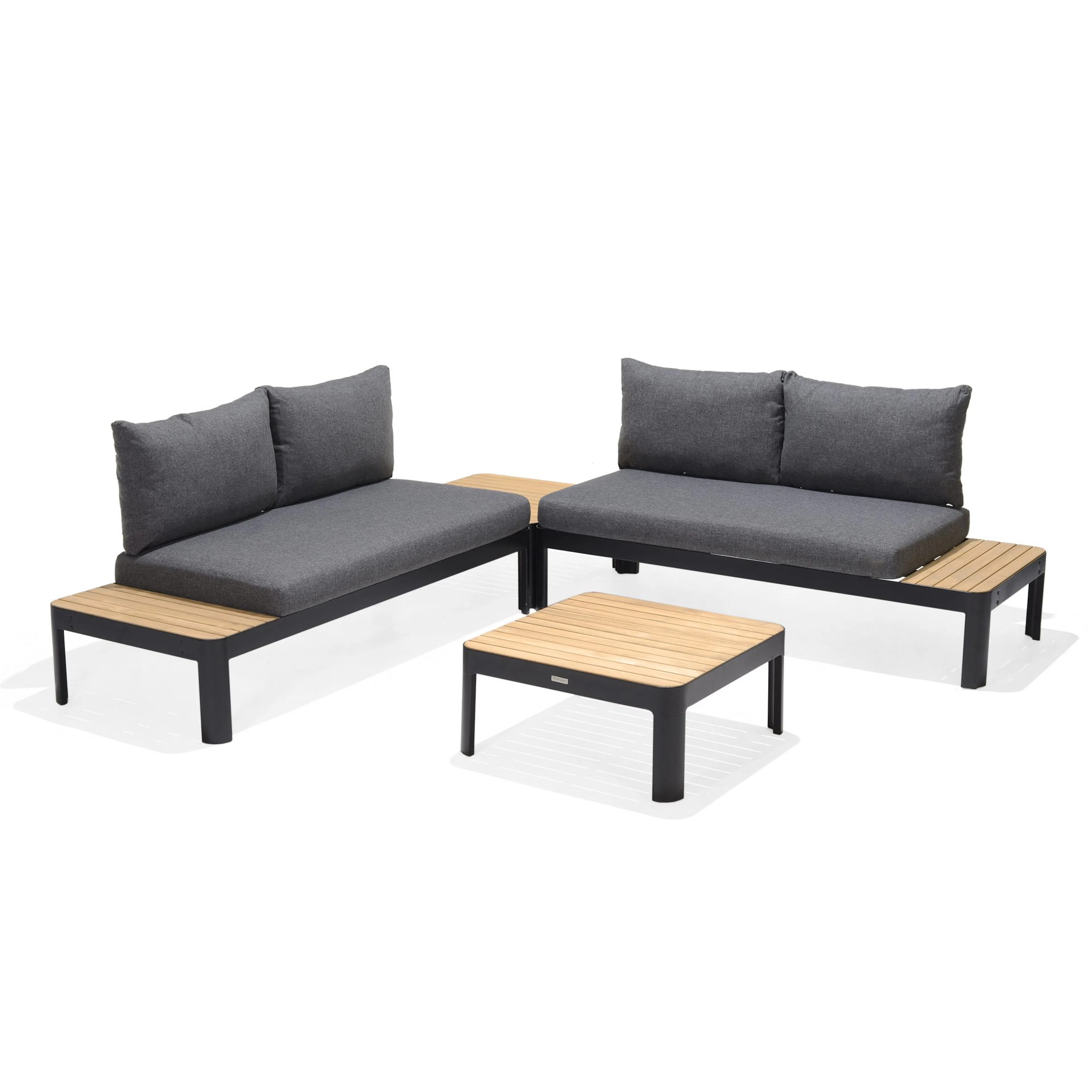 Loungegrupp LifestyleGarden Portals Modeluset 2x 2-sitssoffor + soffbord Svart