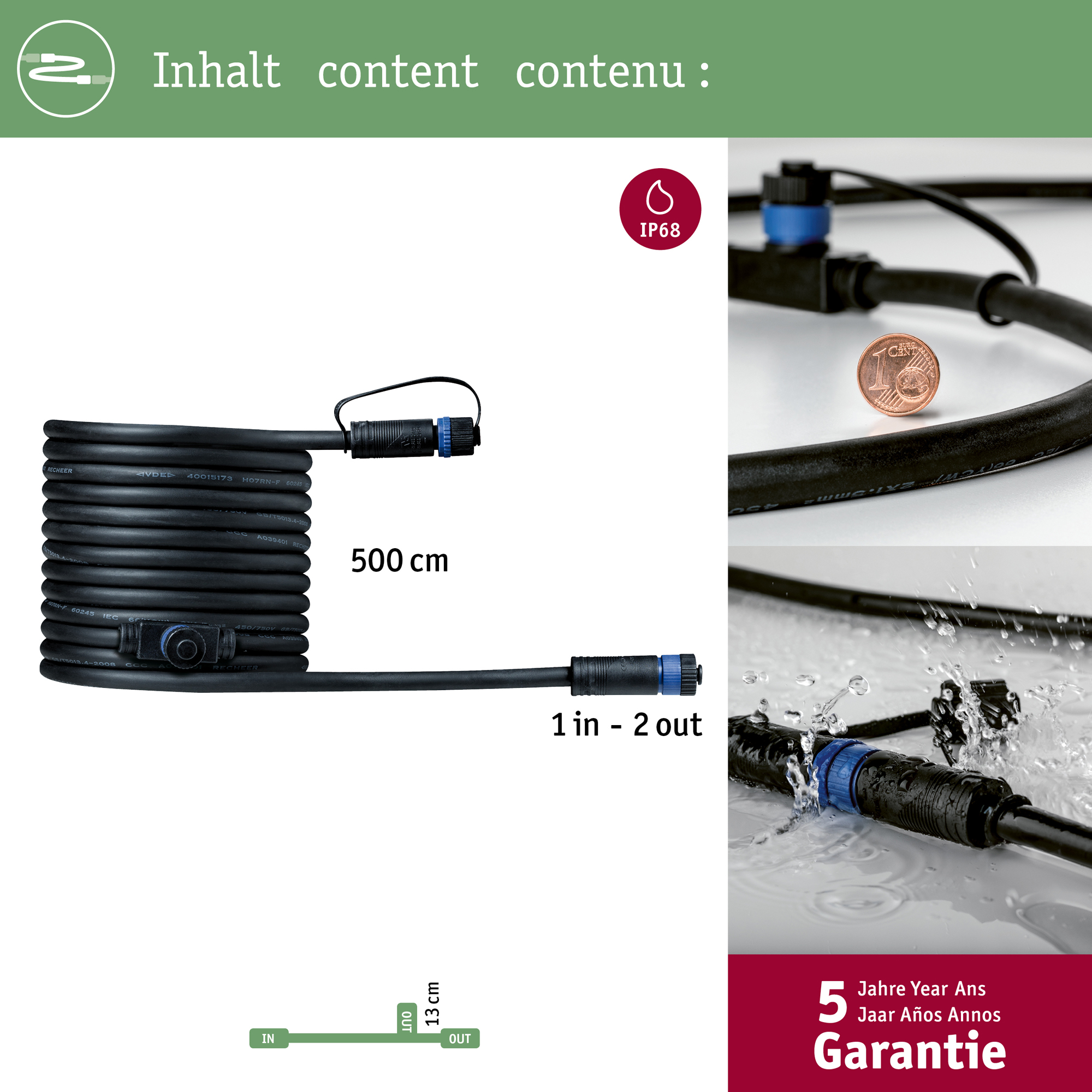Anslutningskabel Paulmann Plug & Shine IP68 max. 150W 1in-3ut