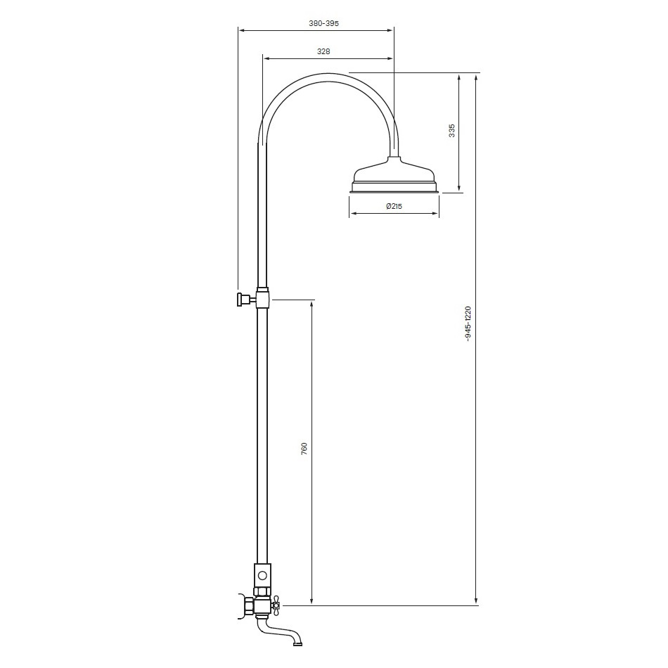 Takduschset Tapwell Classic XCOL022-150 med Badkarsblandare