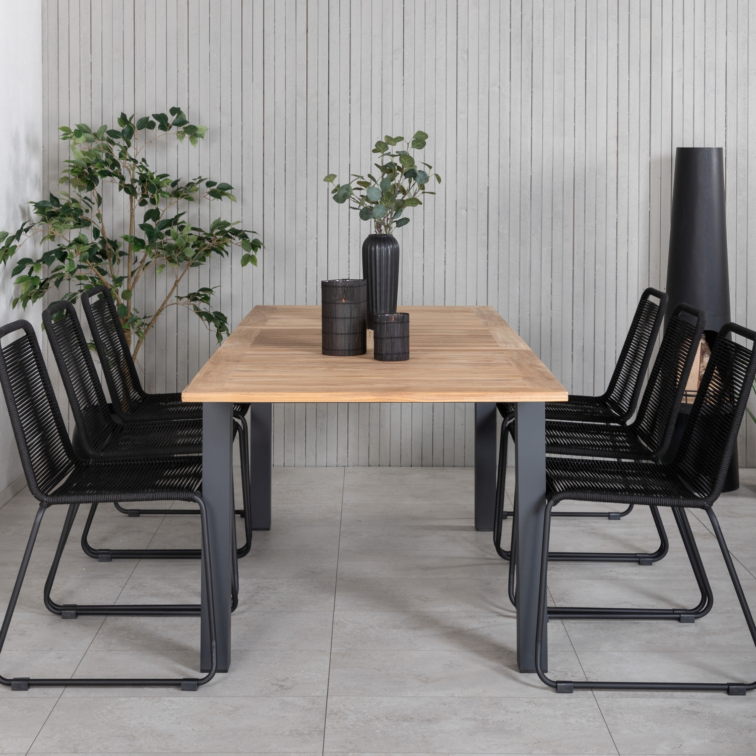 Matgrupp Utomhus Venture Home Perla 152 med 6 Leon Stapelbara Trädgårdsstolar