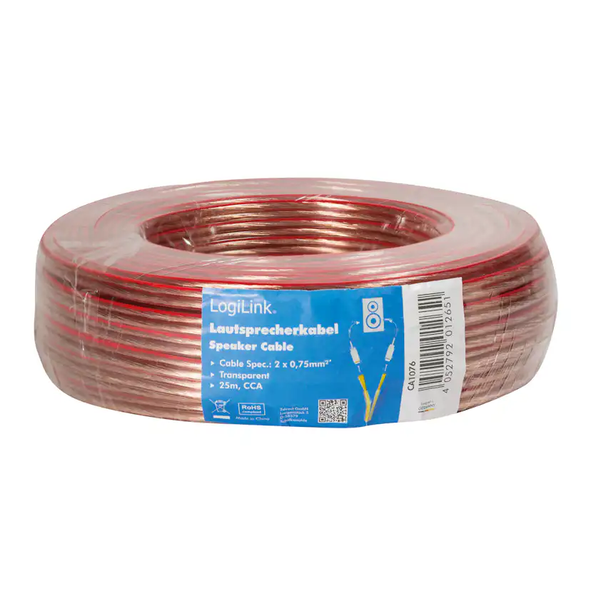 Högtalarkabel LogiLink 2x0,75 mm² Transparent