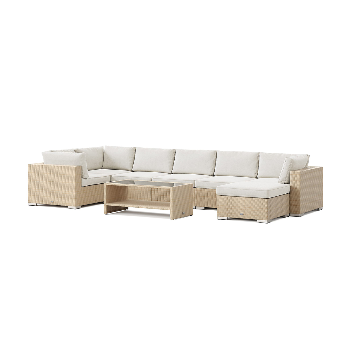 Loungegrupp Comfort Garden Bahamas U-formad utomhus loungegrupp 7-sits med vändbar divan och bord med hylla