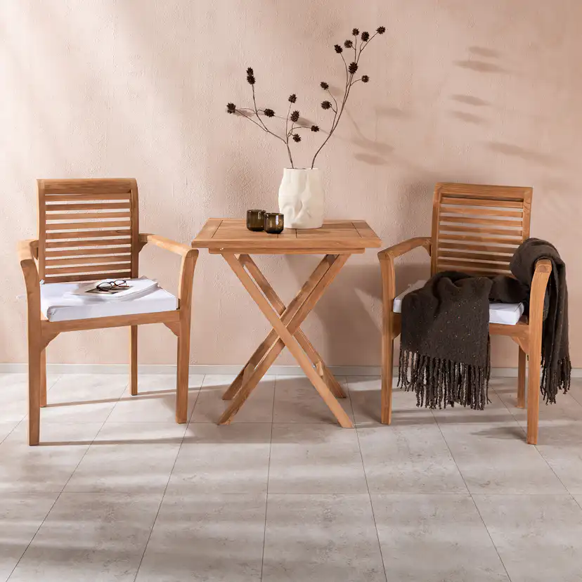 Cafébord Venture Home Kenya 70x70cm, Hopfällbart Träbord i Teak till Uteplatsen