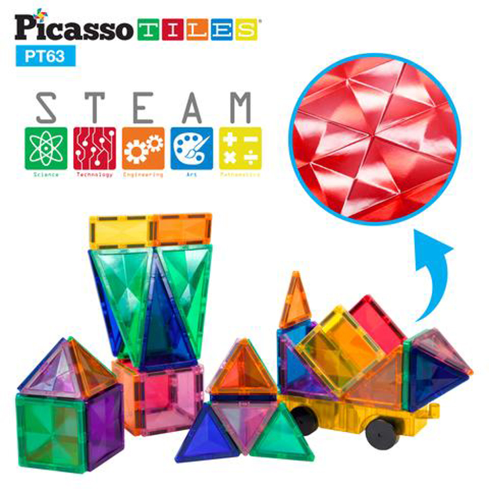 Magnetplattor Picasso Tiles 63 Bitar Med Bil