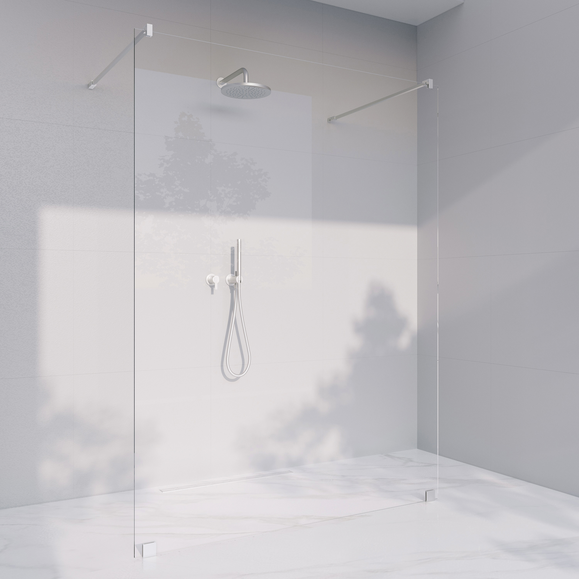 Invitrea Flair GV1/140/Blank krom/Gråtonat glas Bredd: 1400 mm, Glastyp:Gråtonat Glas, Profil:Krom