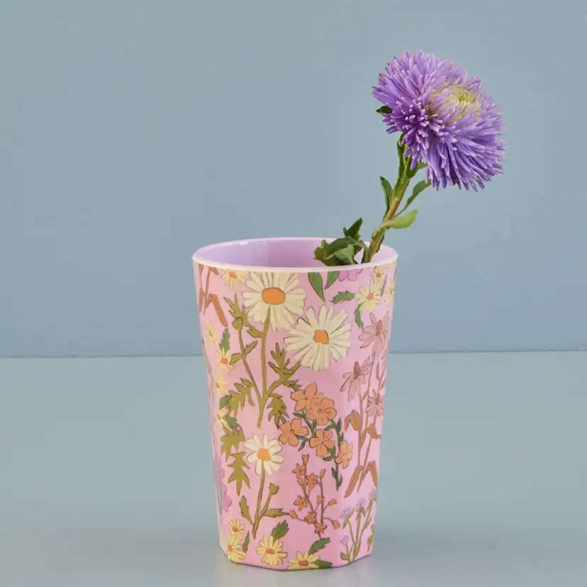 Melaminkopp Rice Hög Rosa Blommor