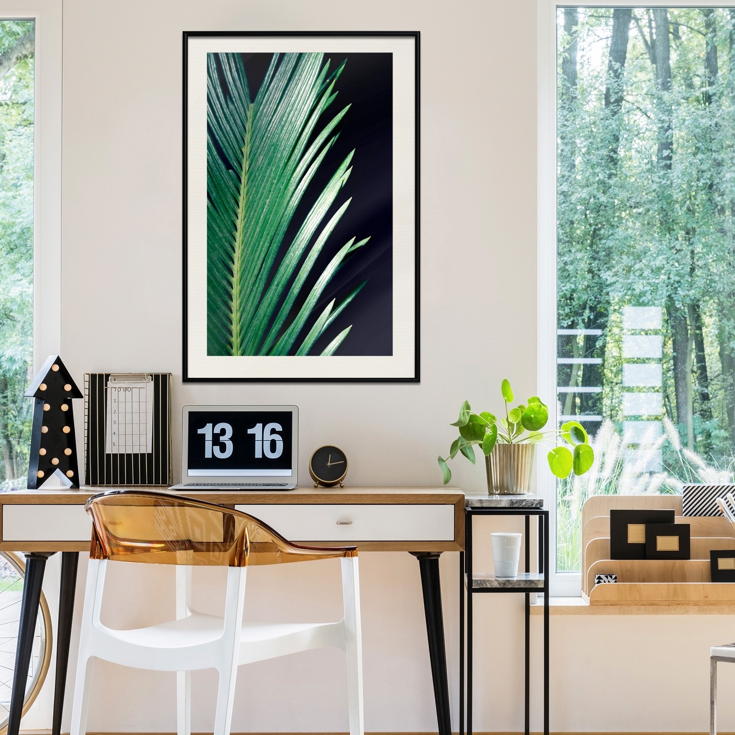 Affisch - Sharp Leaves [Poster] 30x45 Svart ram med passepartout, 30x45 cm