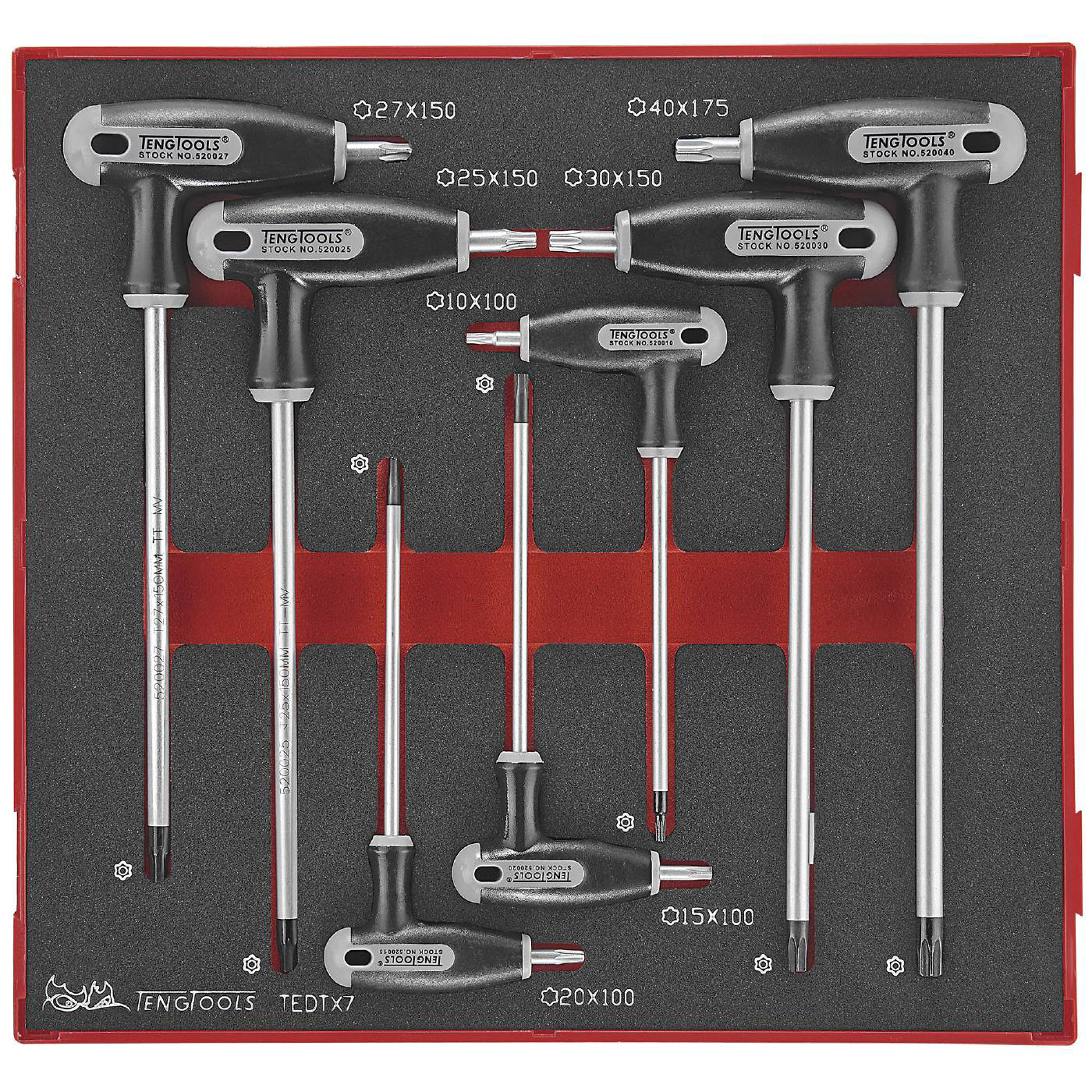 TX/TPX nyckelsats 7 delars med T-handtag Teng Tools TEDTX7