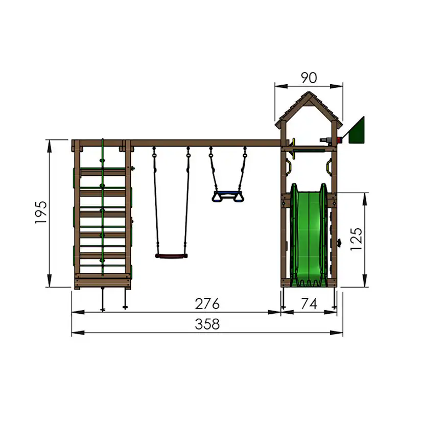 Jungle Gym Cocoon med klätterställning, 2 gungor och blå rut Blå