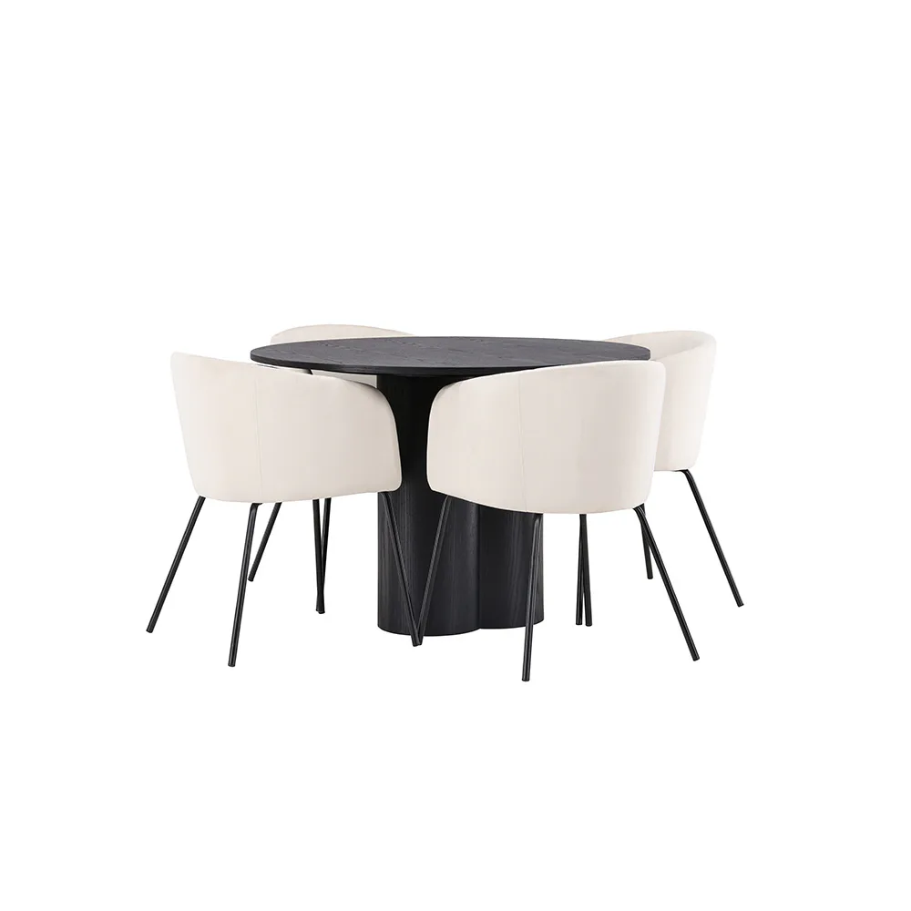 OliviaDiningTable-Black/BlackVeneer+BeritChair-Black/BeigeVe Svart