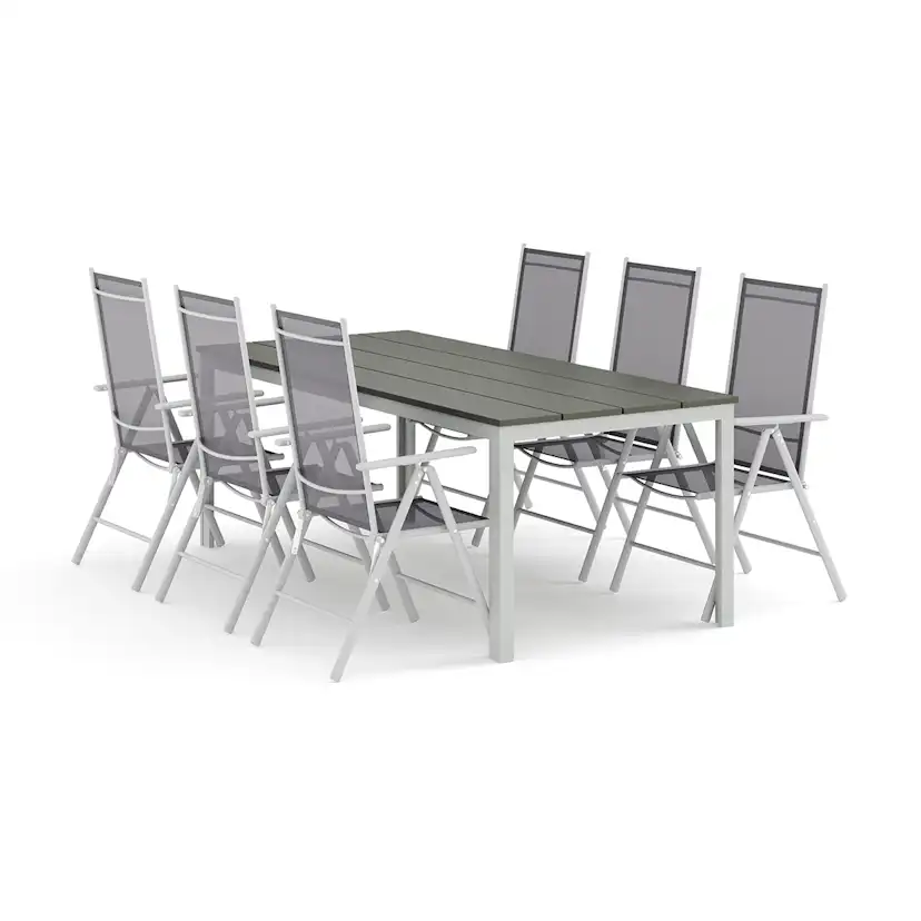 Trädgårdsgrupp Comfort Garden Tunis utomhus matgrupp 205x90 cm med 6 Maggie positionsstolar