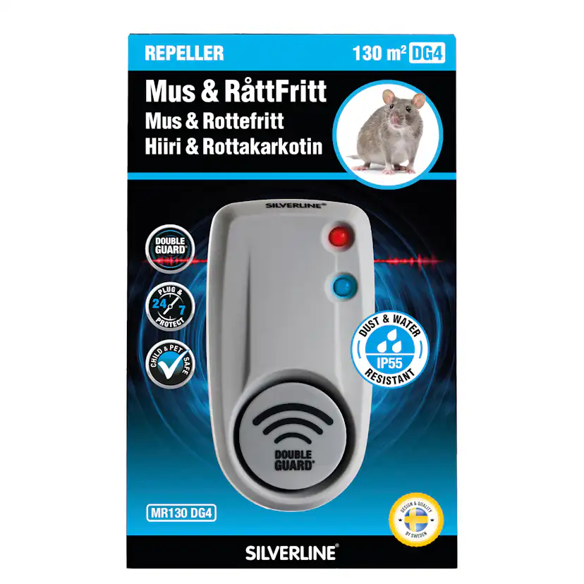 Mus- & Råttskrämma Silverline Avskräckare MR130 DG4 med A-Guard Ultraljud & Electro Pulse
