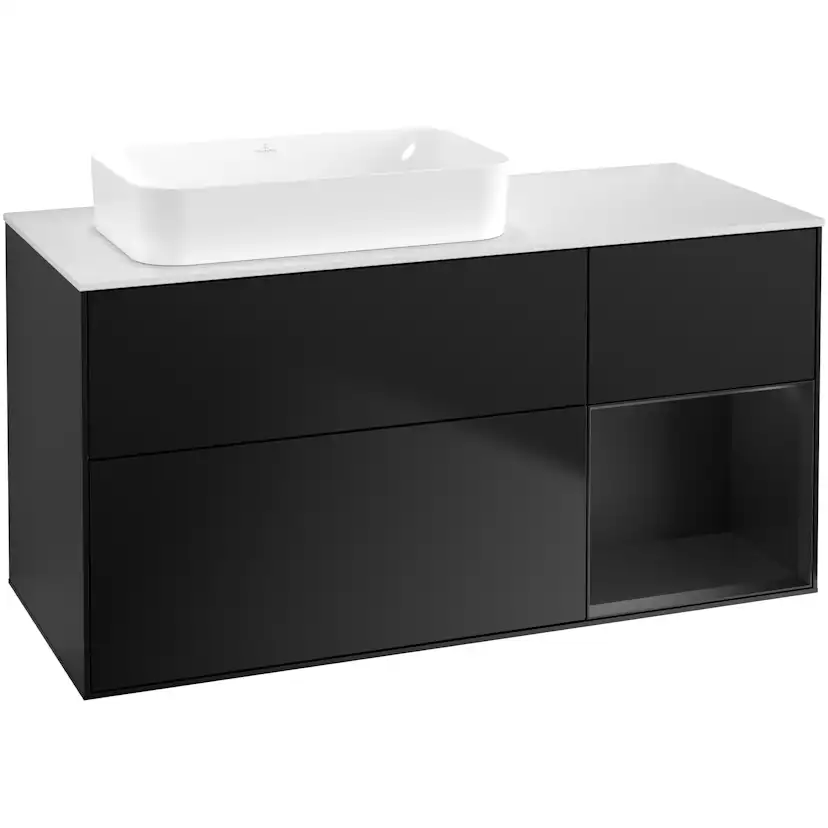 Tvättställsskåp Villeroy & Boch Finion med 3 Lådor Hylla och Bänkskiva för Ocentrerat Fristående Tvättställ