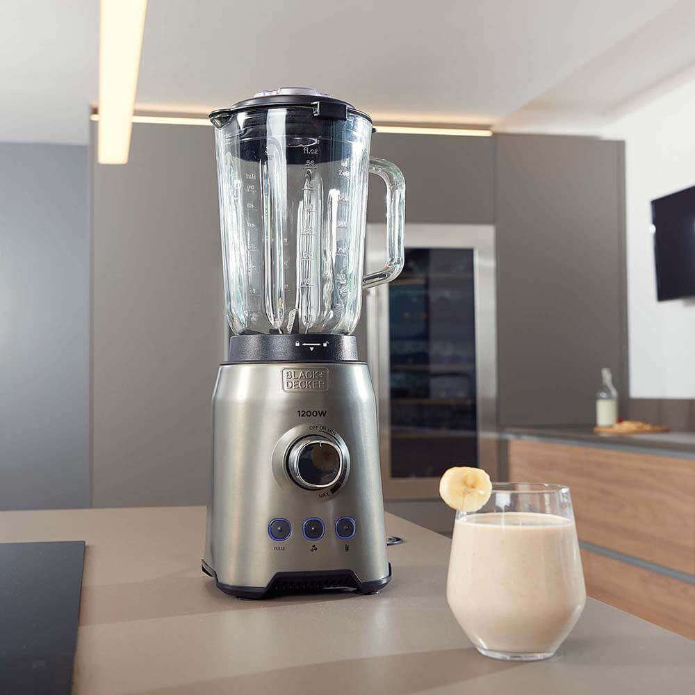 Blender Black+Decker 1,5L Borstat Stål 1200W med Turbofunktion & Justerbara Hastigheter