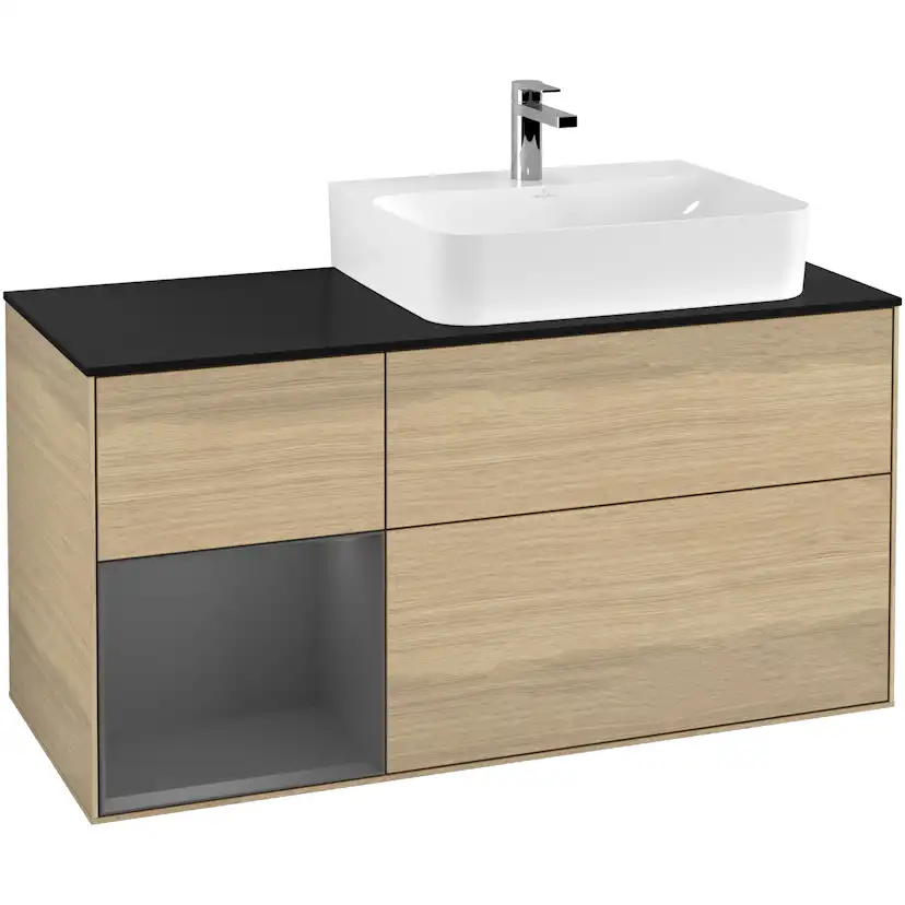 Tvättställsskåp Villeroy & Boch Finion med 3 Lådor Hylla och Bänkskiva för Ocentrerat Tvättställ