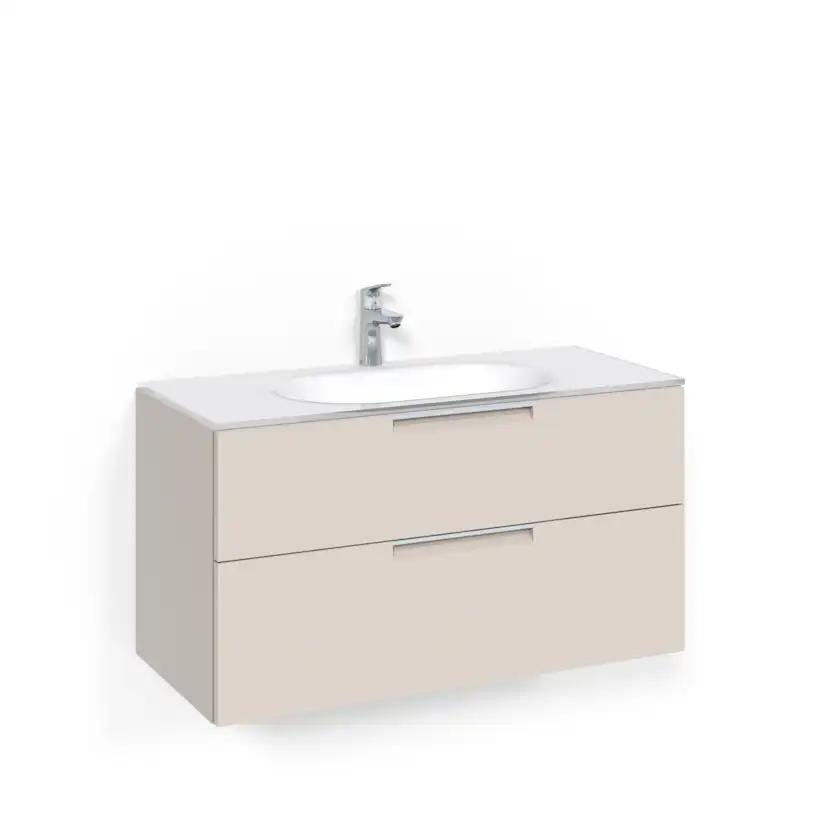 Crown Kommod 100x45 Beige Grip Vitt Glashandfat Bredd: 1000 mm, Beige, Glastvättställ Vit, Centrerat