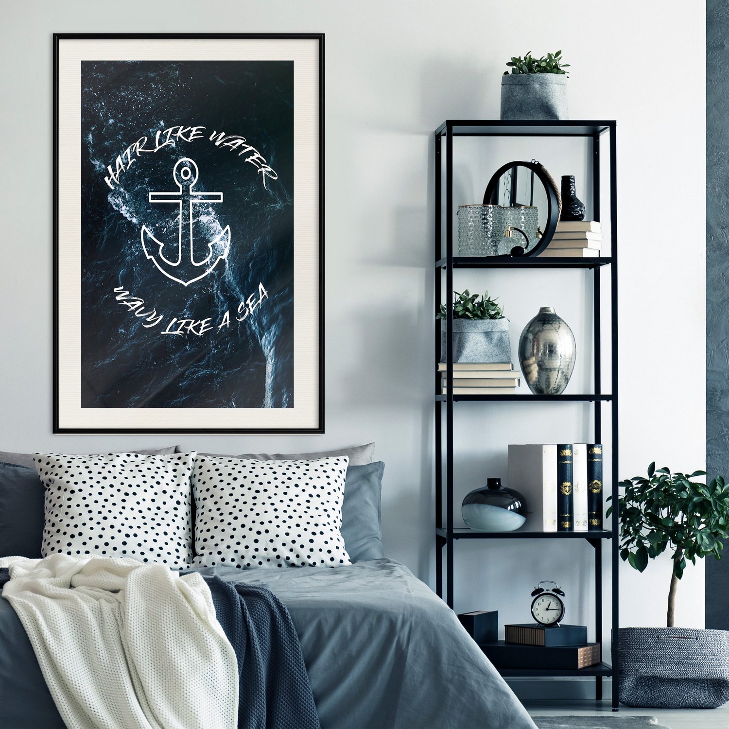 Affisch - Hair like Water, Wavy like a Sea [Poster] 40x60 Svart ram med passepartout, 40x60 cm