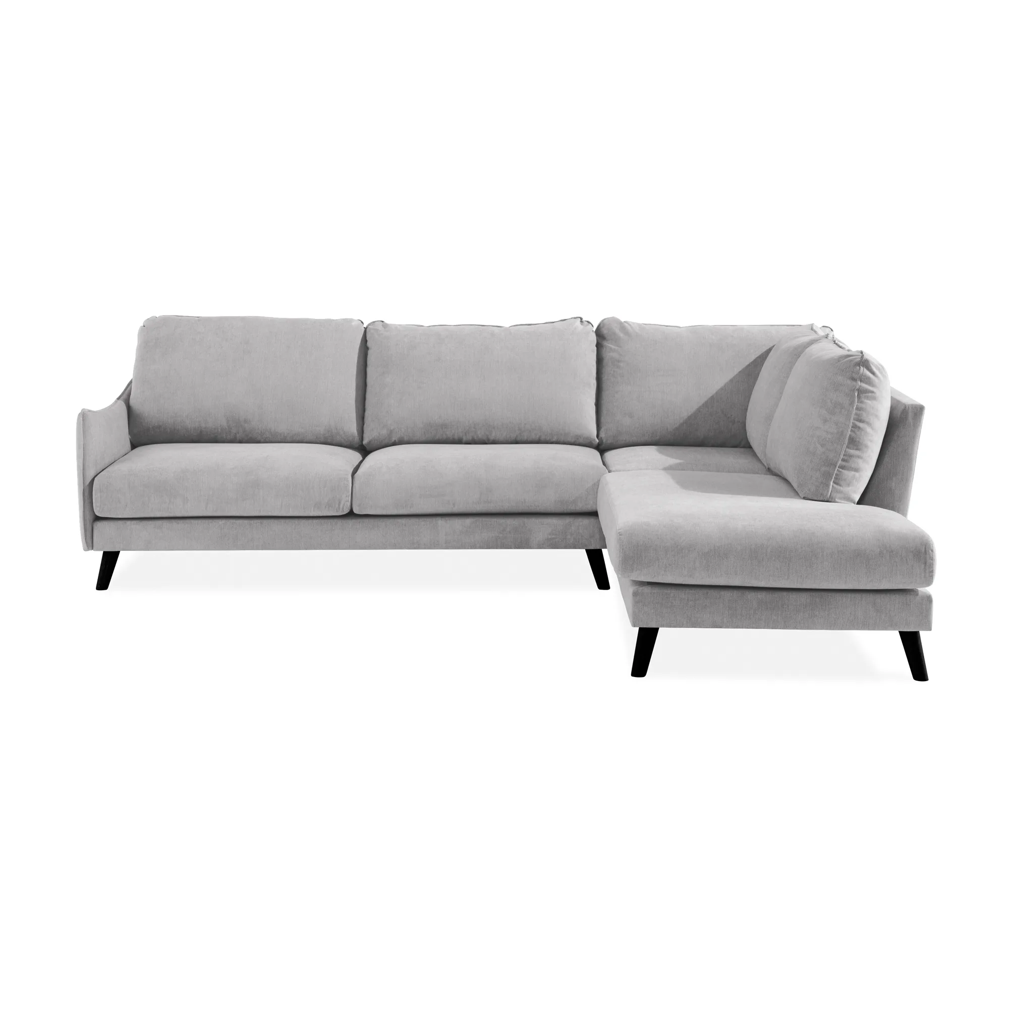 Trend Lyx 4-sits Högervänd L-formad Schäslongsoffa i Tyg Lulu 16, Ljusgrå, Höger