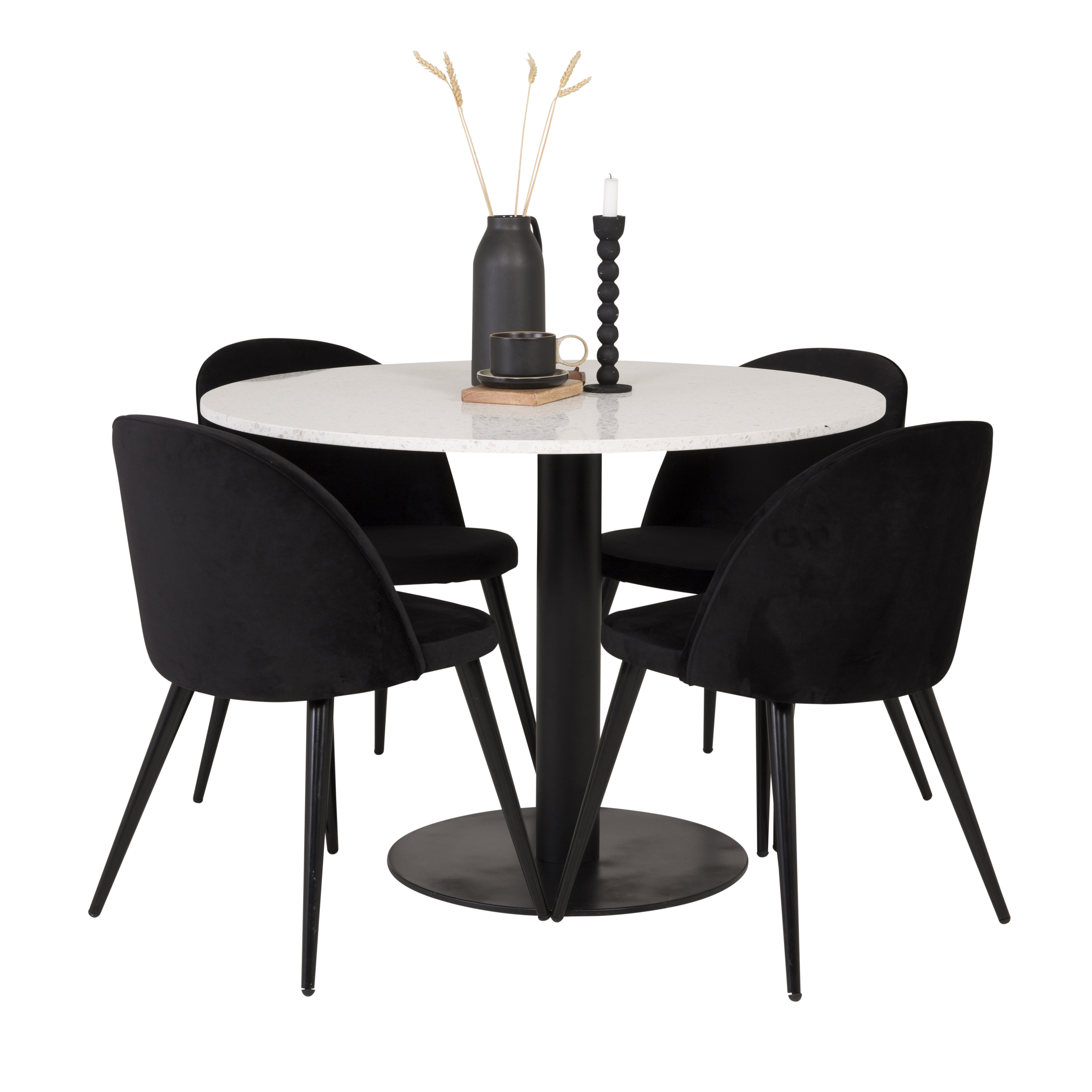 Matgrupp Venture Home Roxanna Vit Bord med 4 Valentina Stolar Sammet