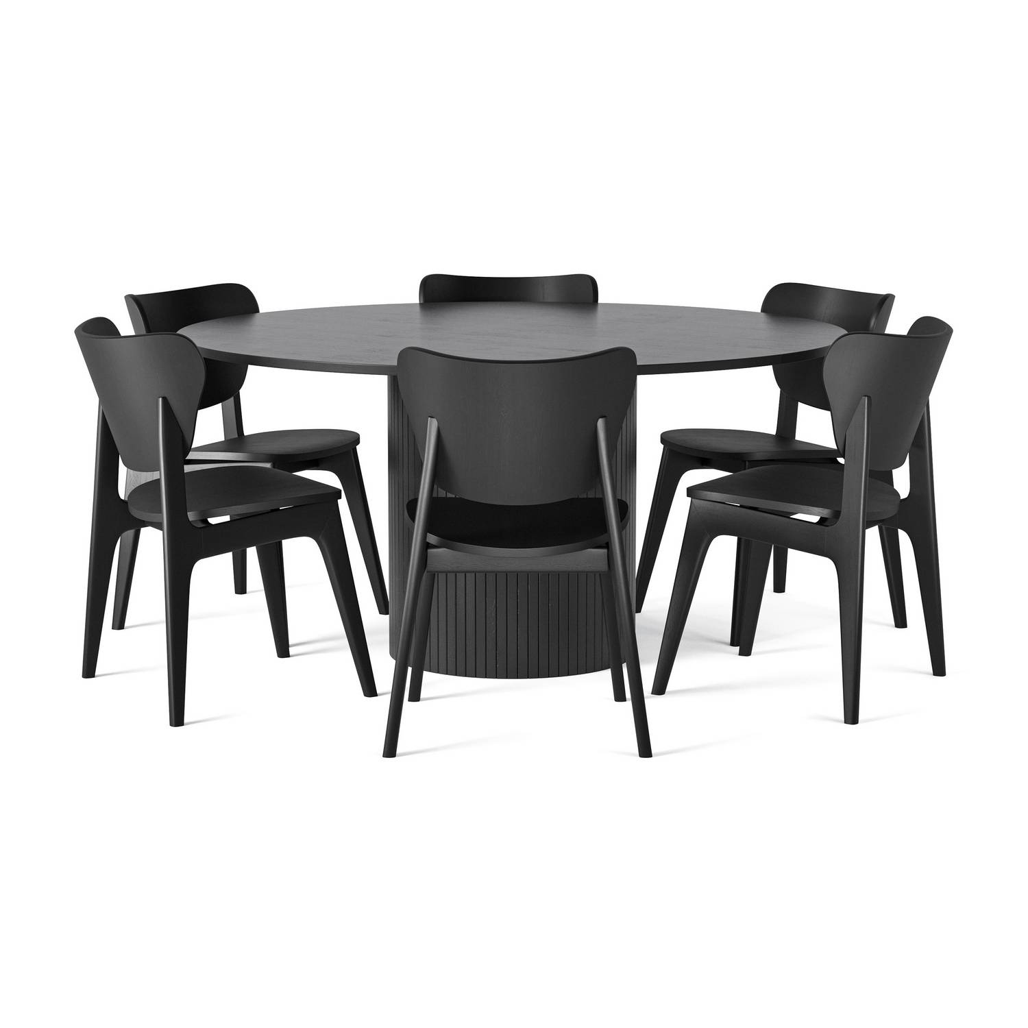 Matgrupp Bark Kopparbo Runt Matbord 150 cm med 6Jerup Matstol Svart