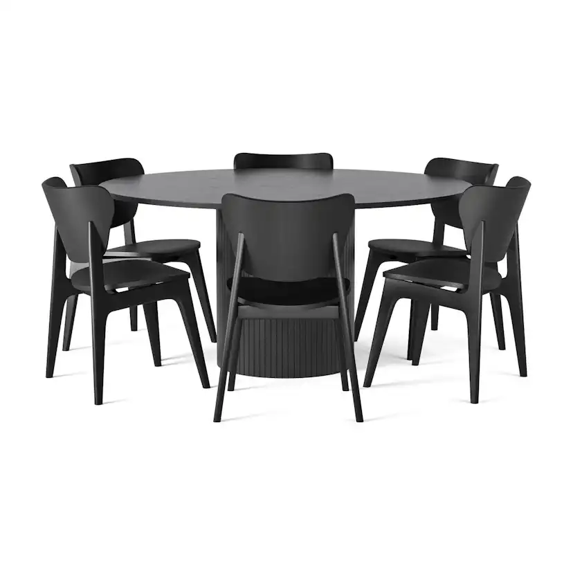 Matgrupp Bark Kopparbo Runt Matbord 150 cm med 6Jerup Matstol Svart