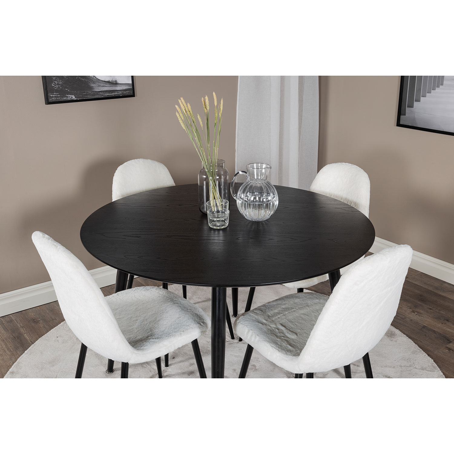 Dipp Dining Table - 115cm - Black Veneer / All black legs , Svart/Vit