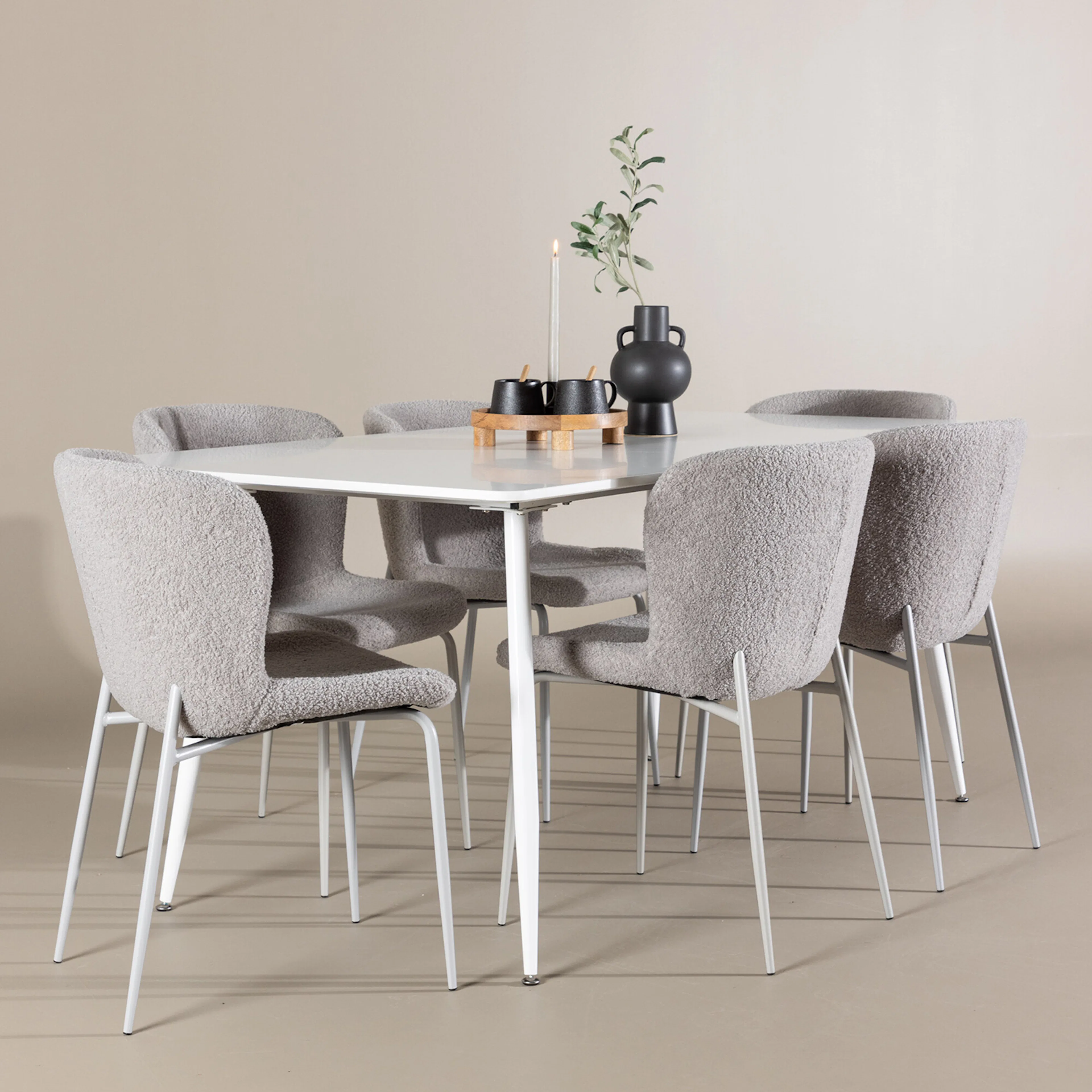Silar Dining Table with Modesto Dining Chair Vit/Grå