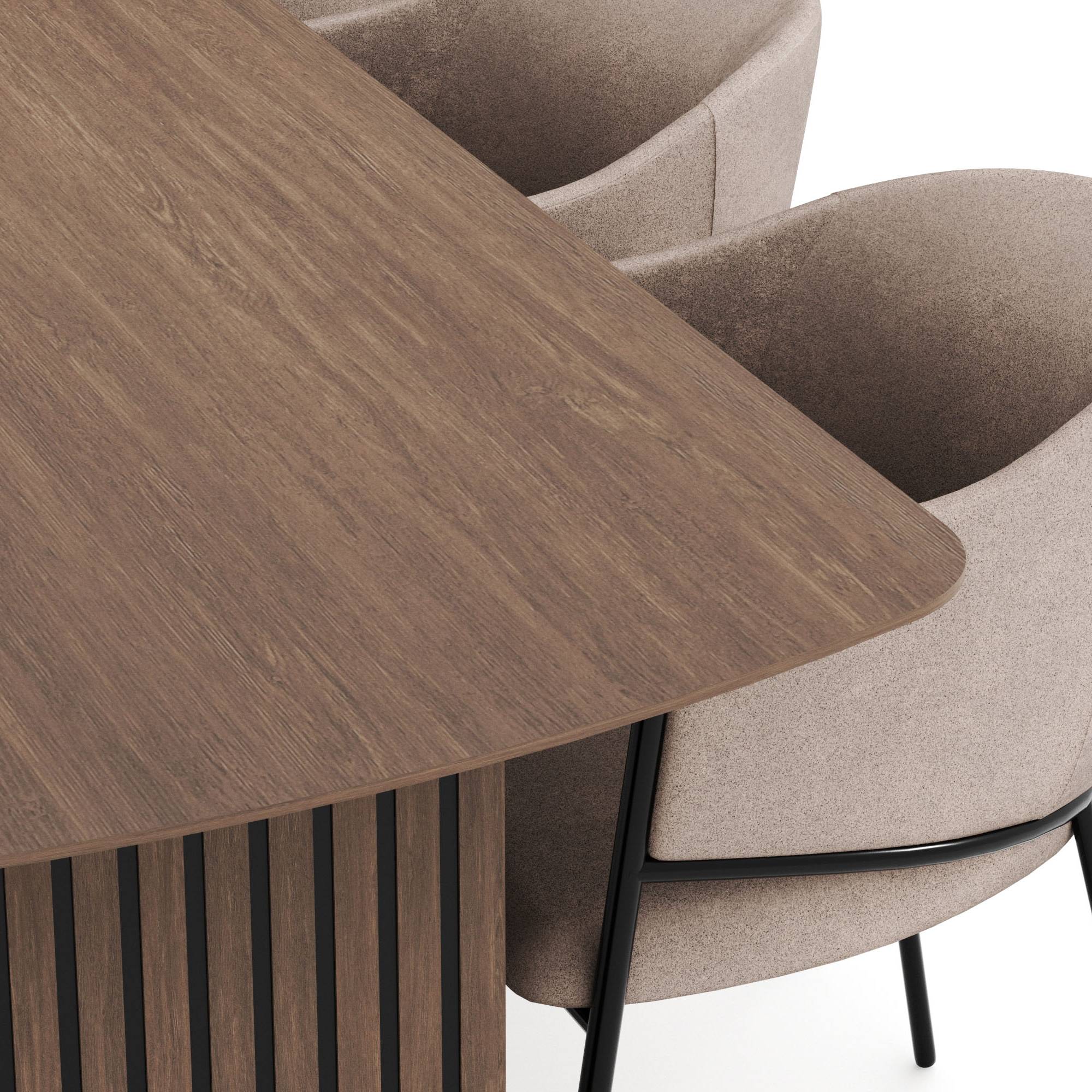 Matgrupp Bark Richeto Rektangulärt Matbord 240 cm Rökt Ek med 6 Evelina Matstol