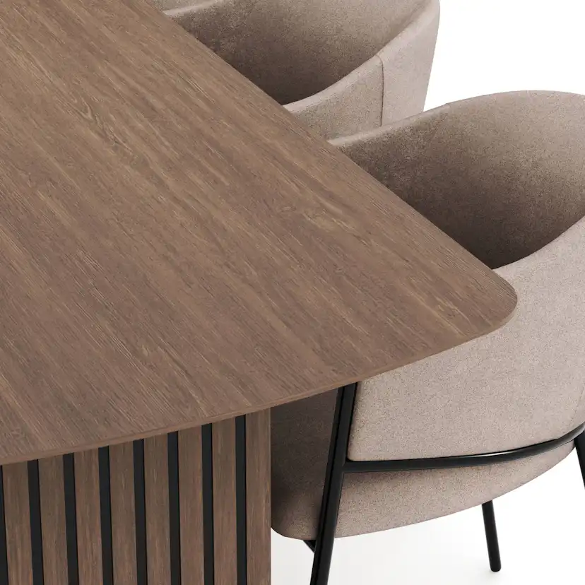 Matgrupp Bark Richeto Rektangulärt Matbord 240 cm Rökt Ek med 6 Evelina Matstol
