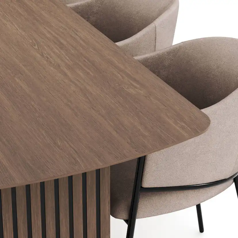 Matgrupp Bark Richeto Rektangulärt Matbord 240 cm Rökt Ek med 6 Evelina Matstol