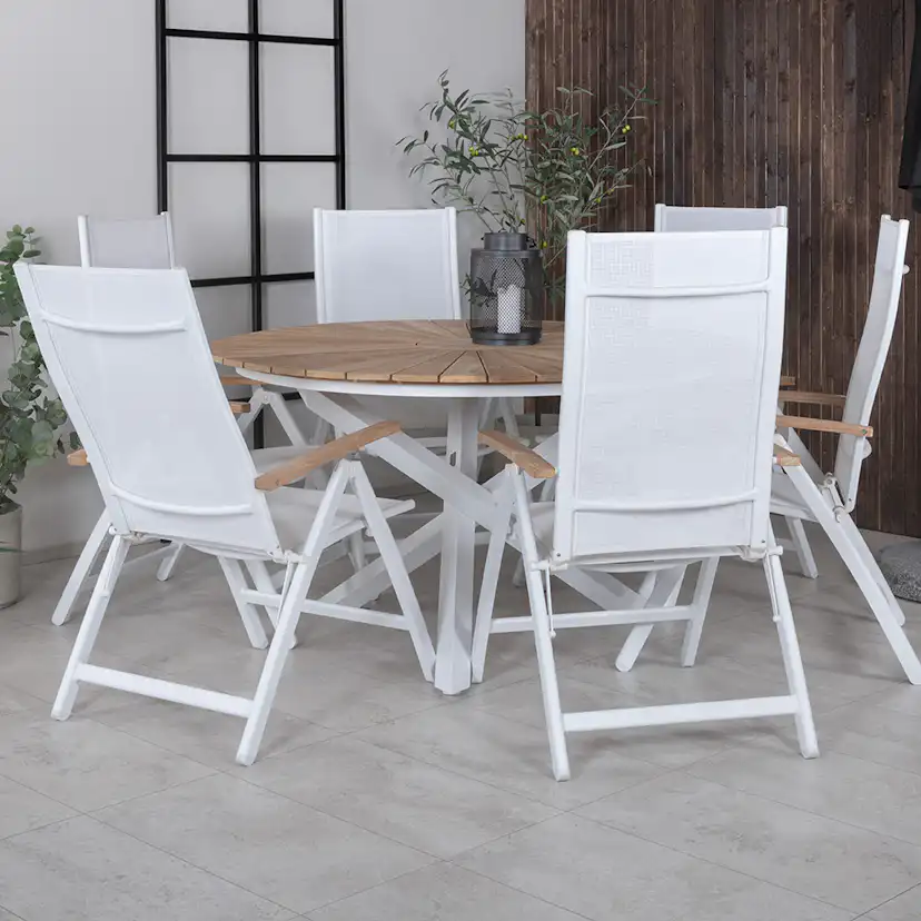 Matgrupp Venture Home Mendi Rund med 6 Pave Stolar