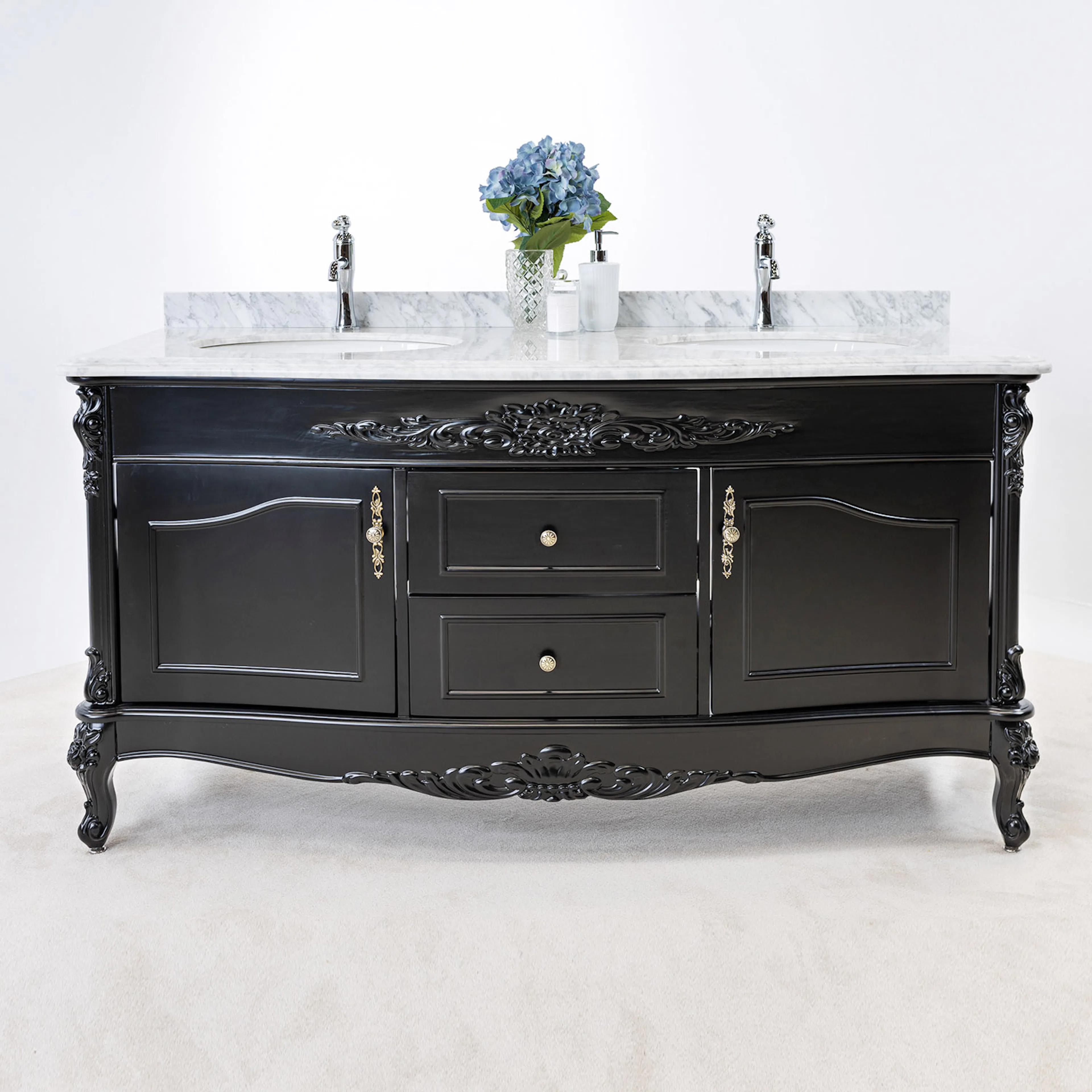 Dubbelhandfat Kommod 160cm Ottawa Svart - Vit Marmor Svart