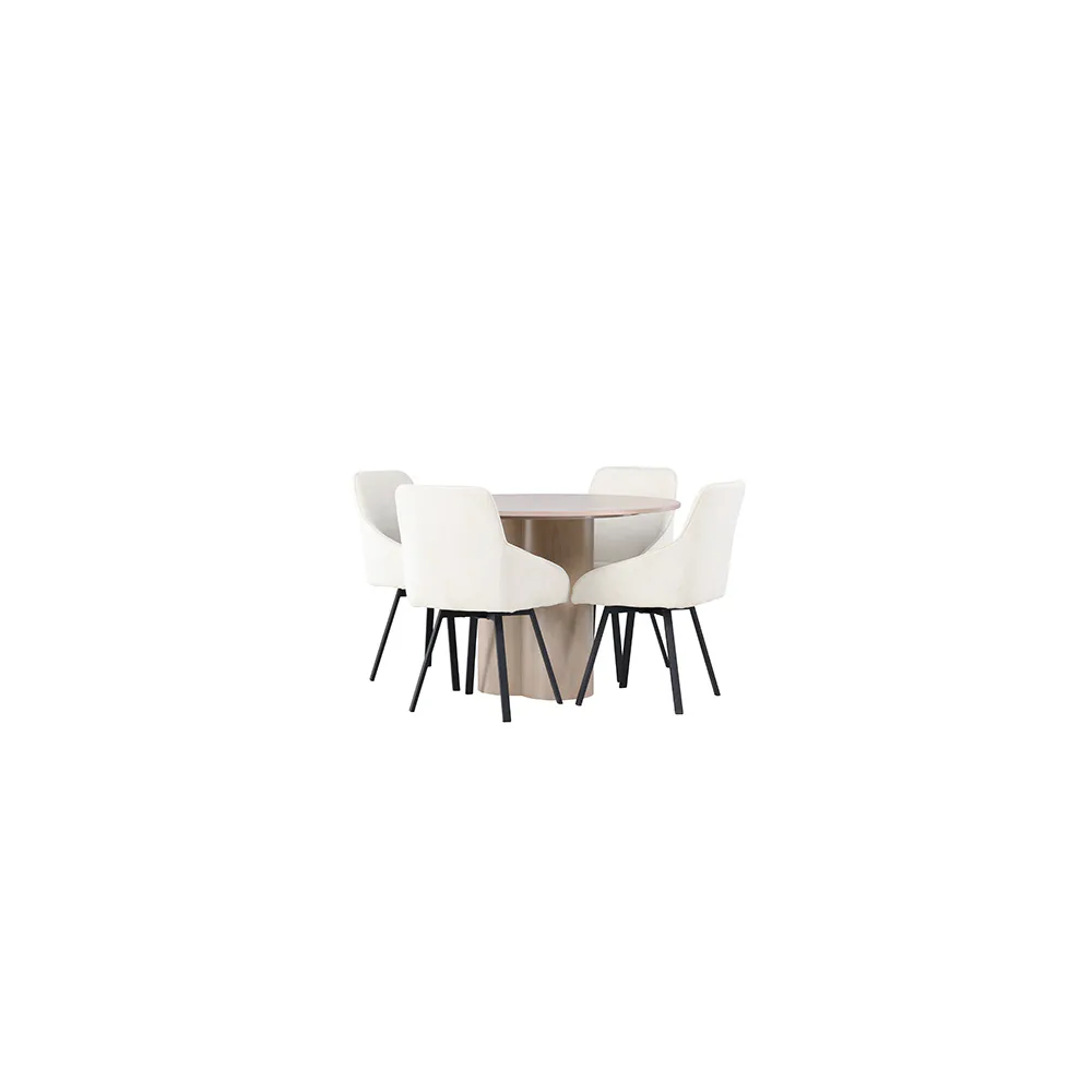 Matgrupp Venture Home Olivia Ø110 cm med 4 st Rosie stolar Vit/Natur