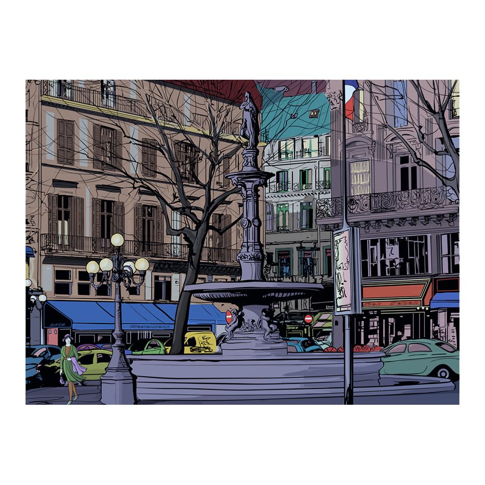 Skymning över den parisiska torget 250x193 Storlek: 250x193 cm