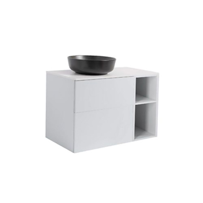 A IS60+30Ö GRÅ BS VIT+TS RUSV Färg: Ljusgrå, Färg Tvättställ: Svart, Färg Bänkskiva: Vit, Rund Form, Storlek: 740x908 mm