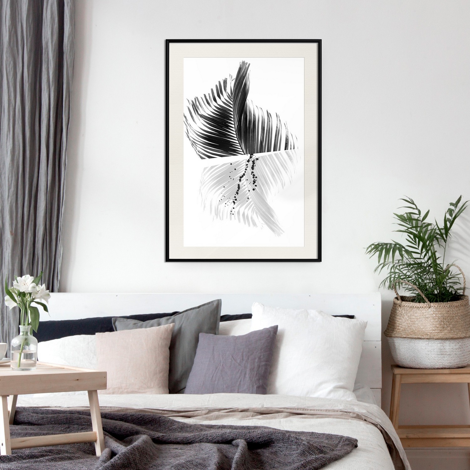Affisch - Black And White Palm [Poster] 30x45 Svart ram med passepartout, 30x45 cm