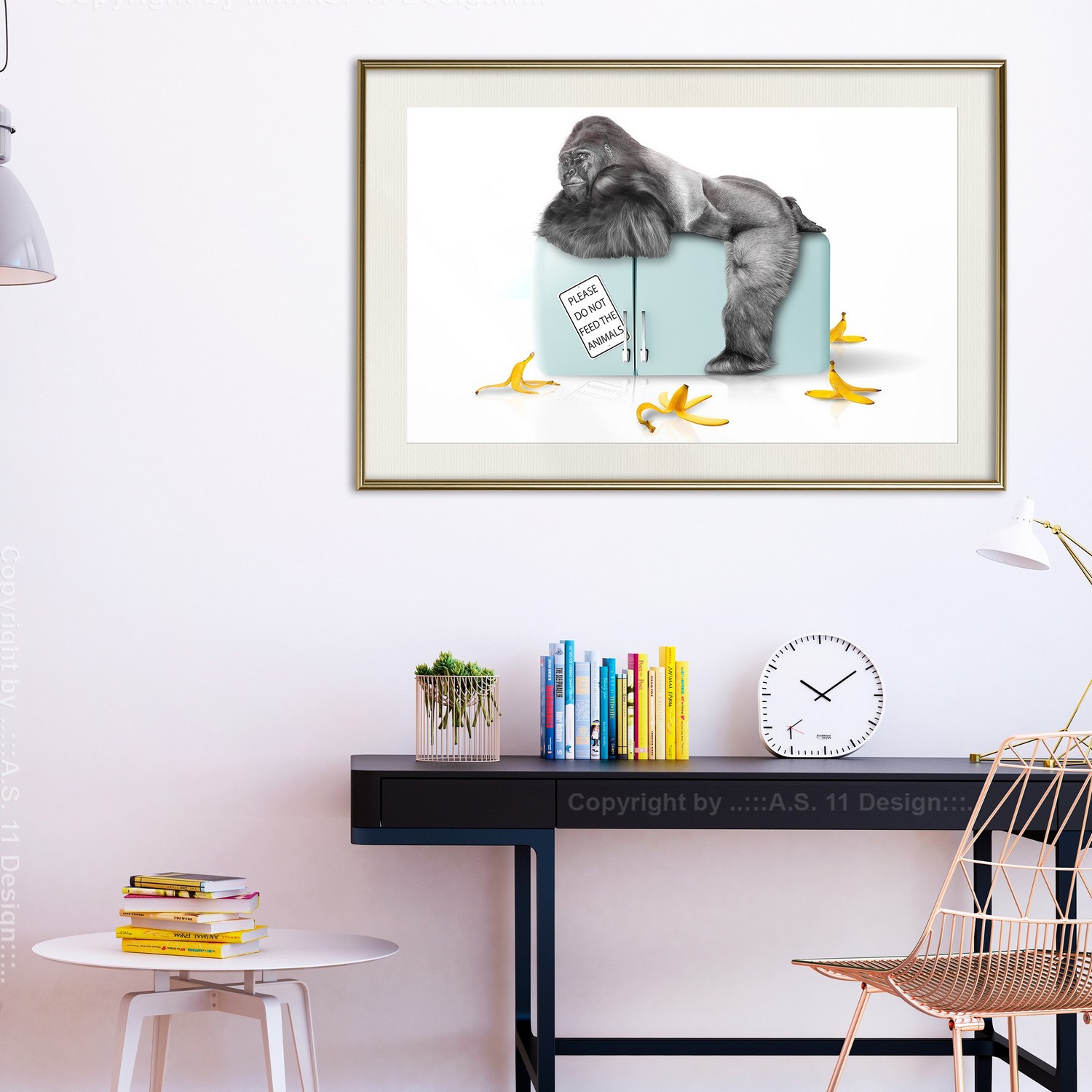 Affisch - Hungry Gorilla [Poster] 60x40 Guld ram med passepartout, 60x40 cm