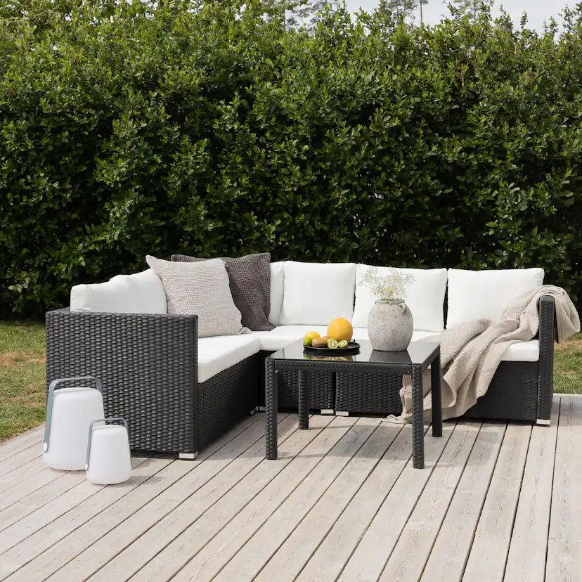 Kuba Sofa Set - Black Wicker White Cushion Svart/Vit