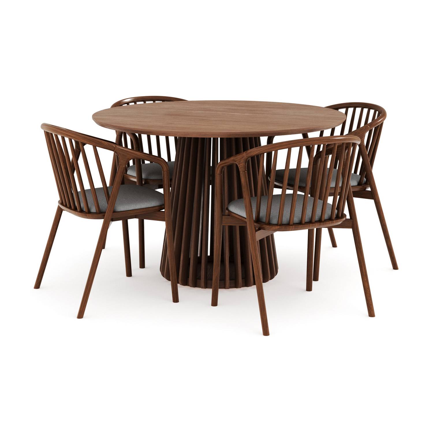 Matgrupp Bark Peyra Runt Matbord 120 cm med 4 Noira Matstol