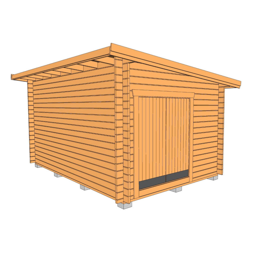 Friggebod Baseco Råvo Funkisbod 15 m² Timrad med Dubbeldörr