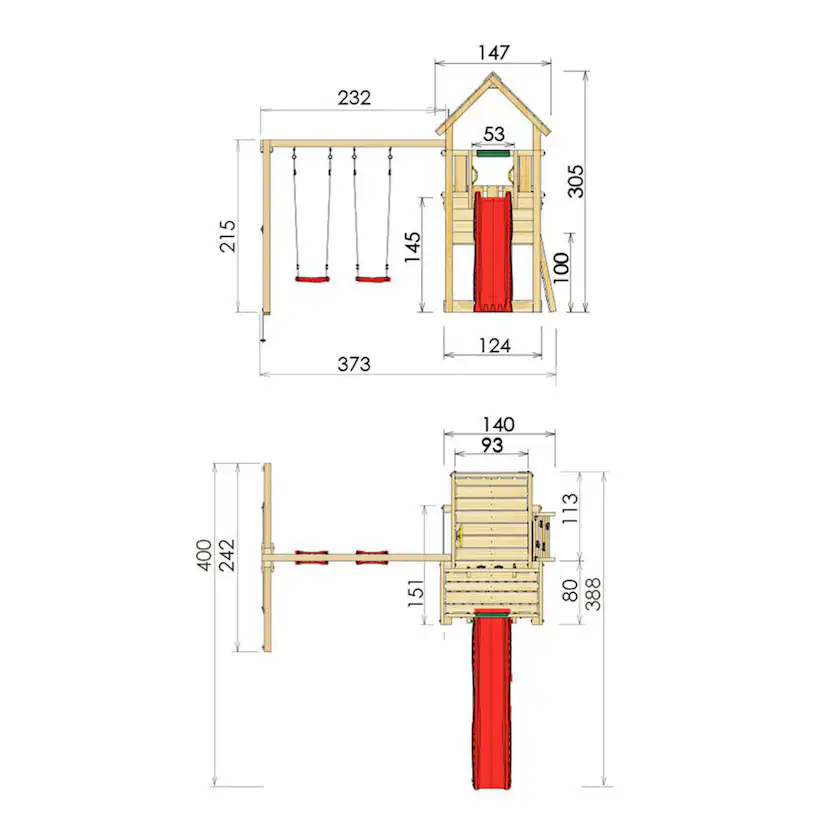 Lektorn Jungle Gym Cubby Komplett Inkl Swing Modul X'tra, 120 kg Sand och Rutschkana
