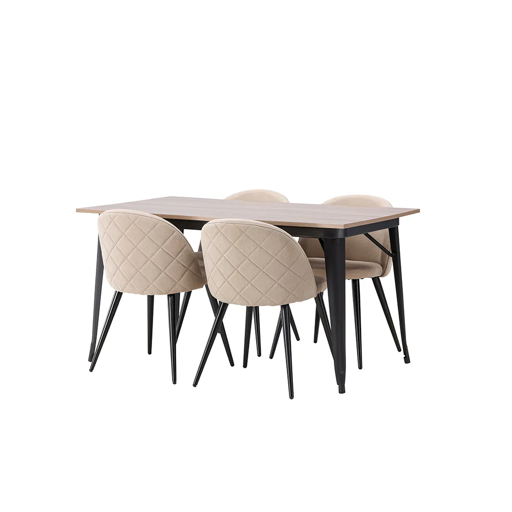 Matgrupp Venture Home Tempe 140 cm med 4 Velvet Stolar